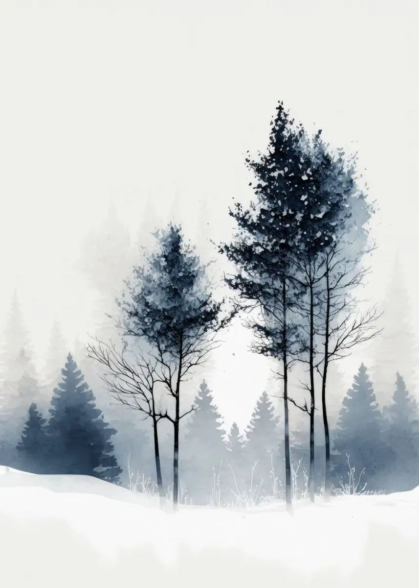 Snowy forest scene with trees covered in snow