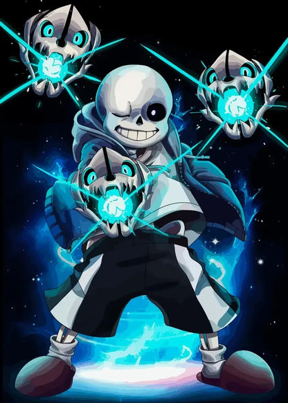 Animated character with glowing blue hands against a dark background
