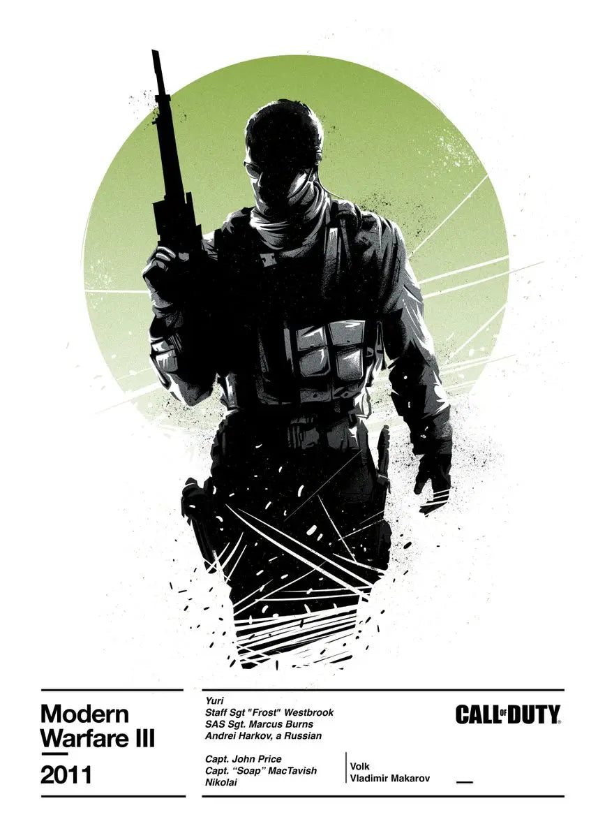 Character from 'Call of Duty: Modern Warfare III' holding a rifle with a green circle in the background