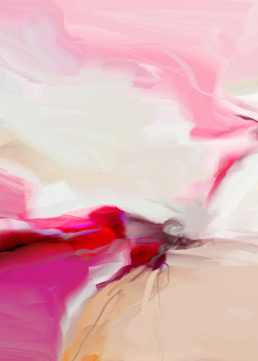 Abstract art with pink, white, and red colors