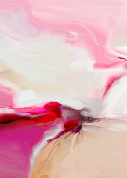 Abstract art with pink, white, and red colors