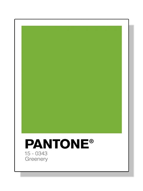 Pantone color swatch for greenery with Pantone logo and code.