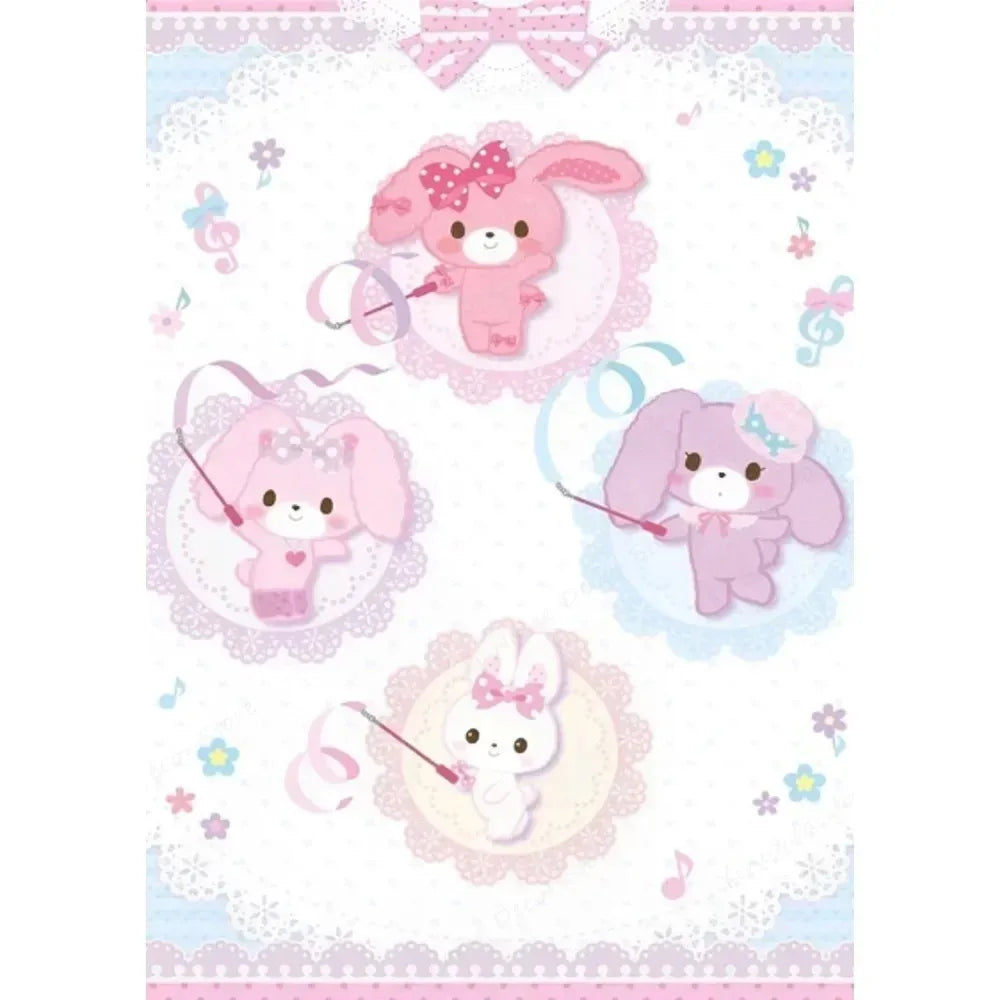 Cartoon characters with bows on a pastel background