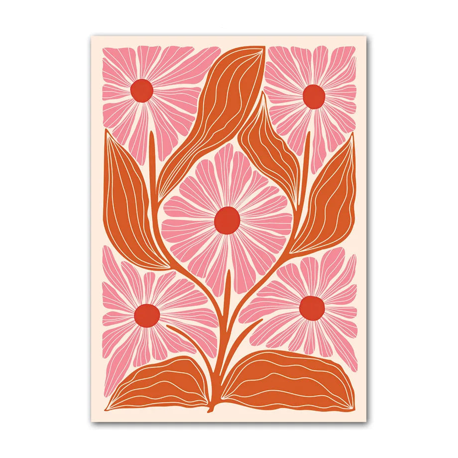 Floral design with pink flowers and orange leaves on a beige background