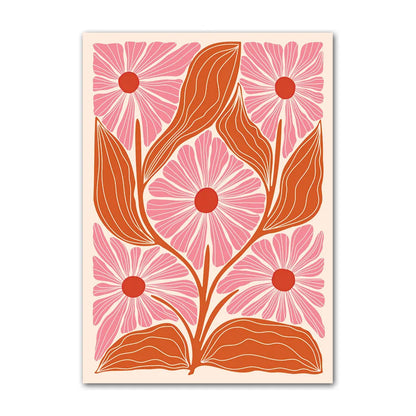 Floral design with pink flowers and orange leaves on a beige background