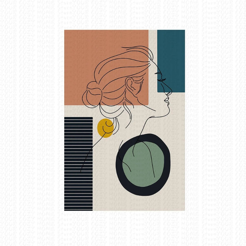 Abstract illustration of a woman's profile with geometric shapes on a white background