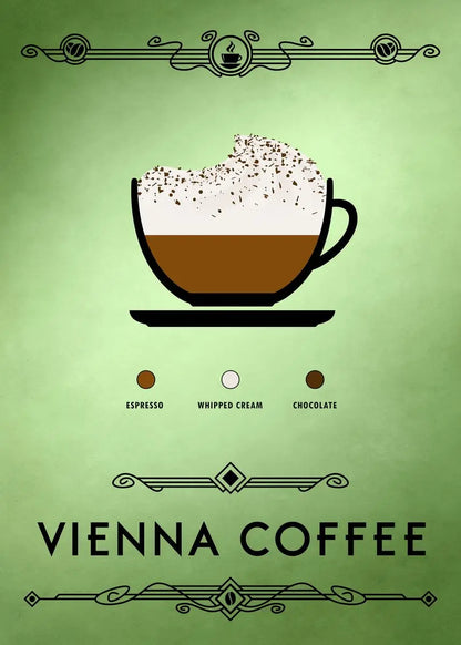 Illustration of a Vienna coffee with ingredients on a green background