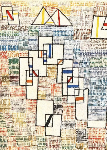 Abstract art piece with geometric shapes and patterns on a textured background