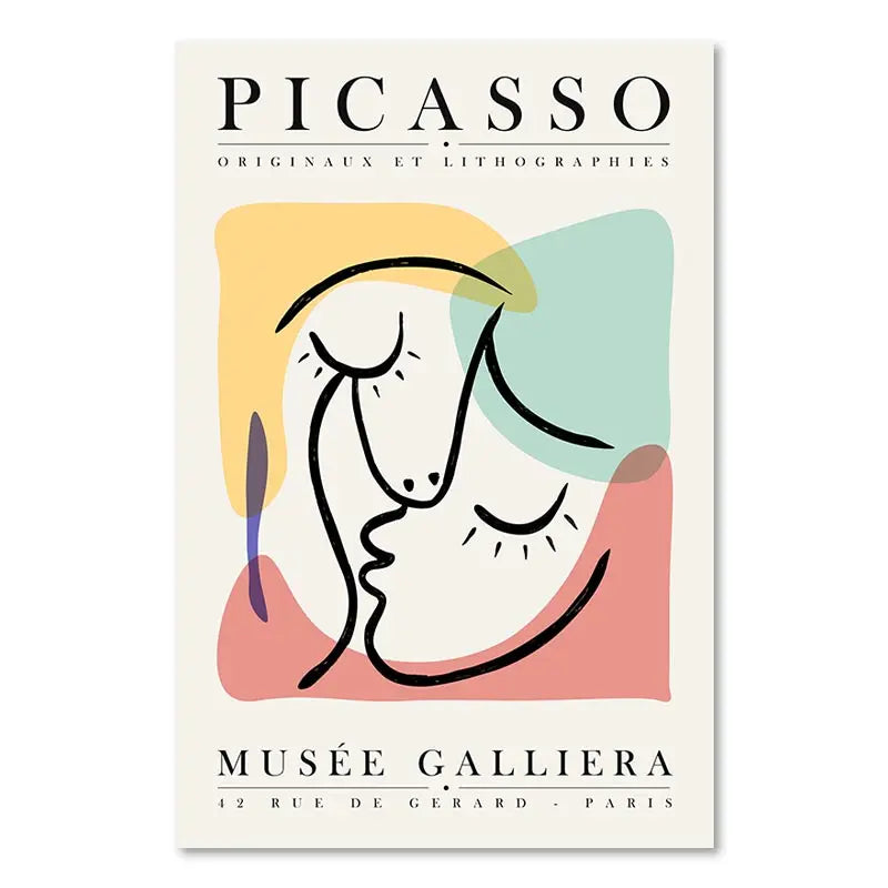 Poster of Picasso artwork with colorful abstract design, featuring 'Musée Galliera' text.