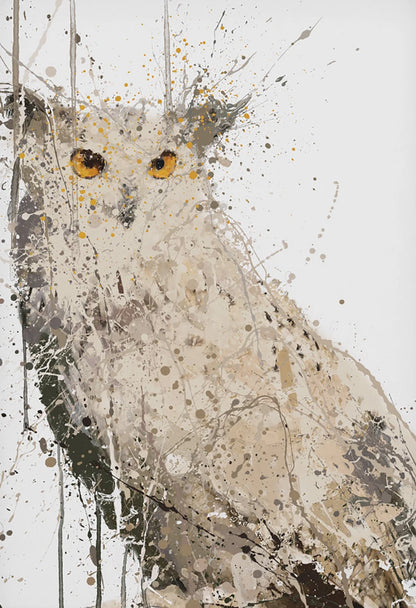 Abstract painting of an owl on a white background