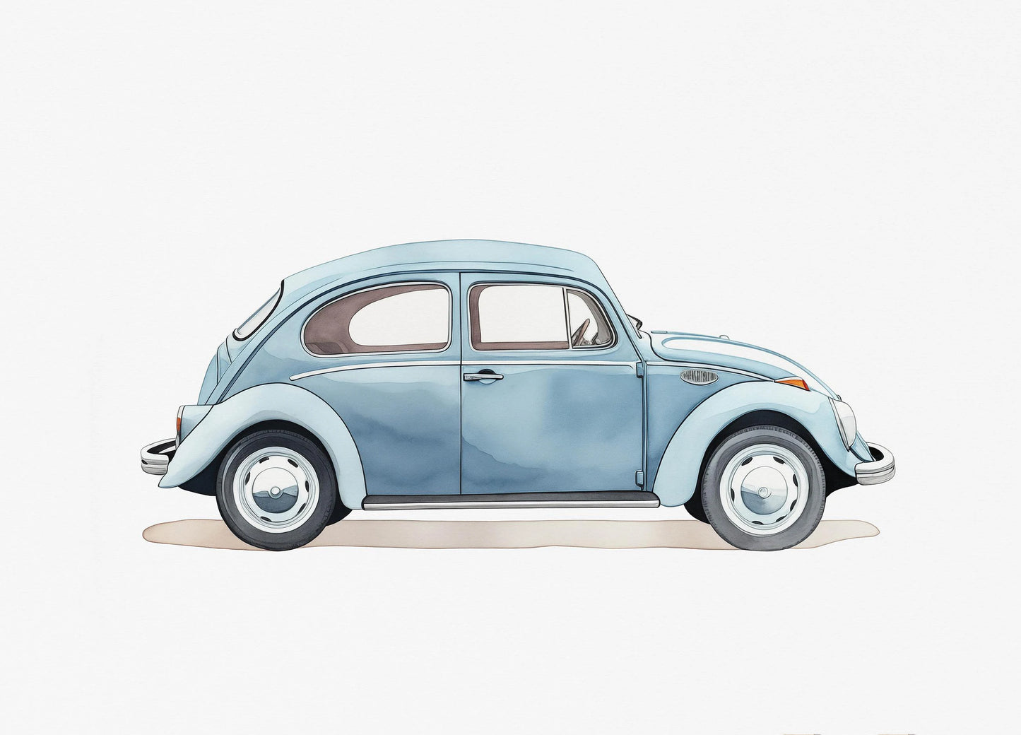 Illustration of a vintage blue car on a white background