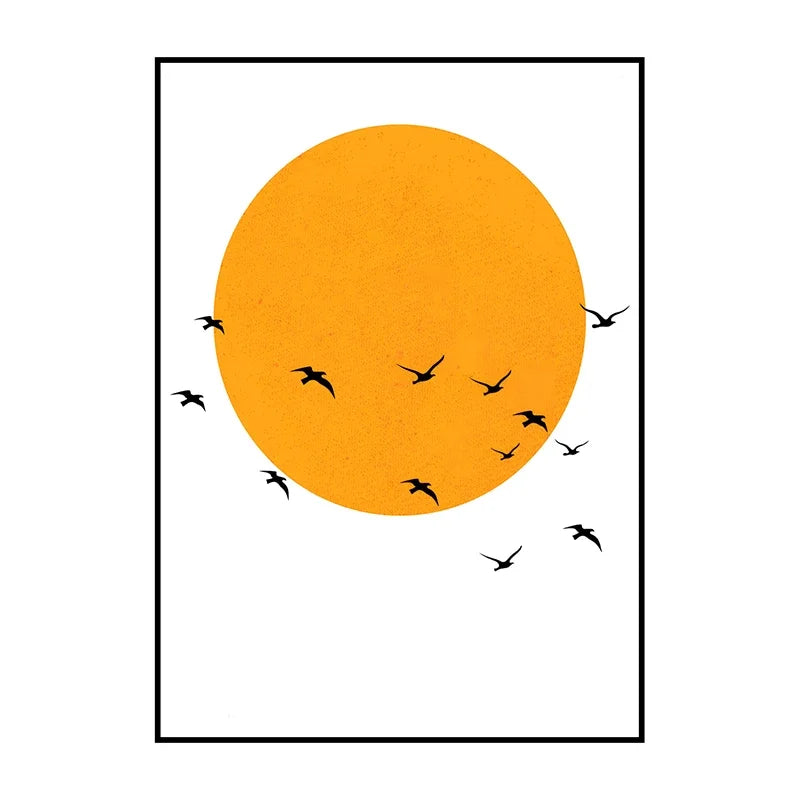 Orange circle with black birds on a white background