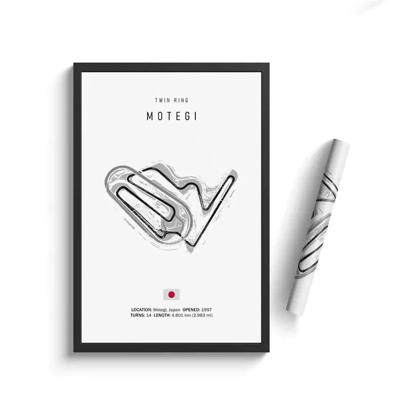 Framed map of Twin Ring Motegi with a pen on a white background