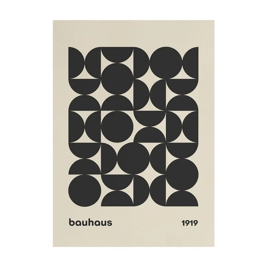 Geometric pattern with 'bauhaus' and '1919' on a beige background