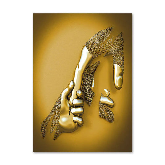 Gold decorative wall art of two hands holding a musical note on a gold background Canvas & Curio