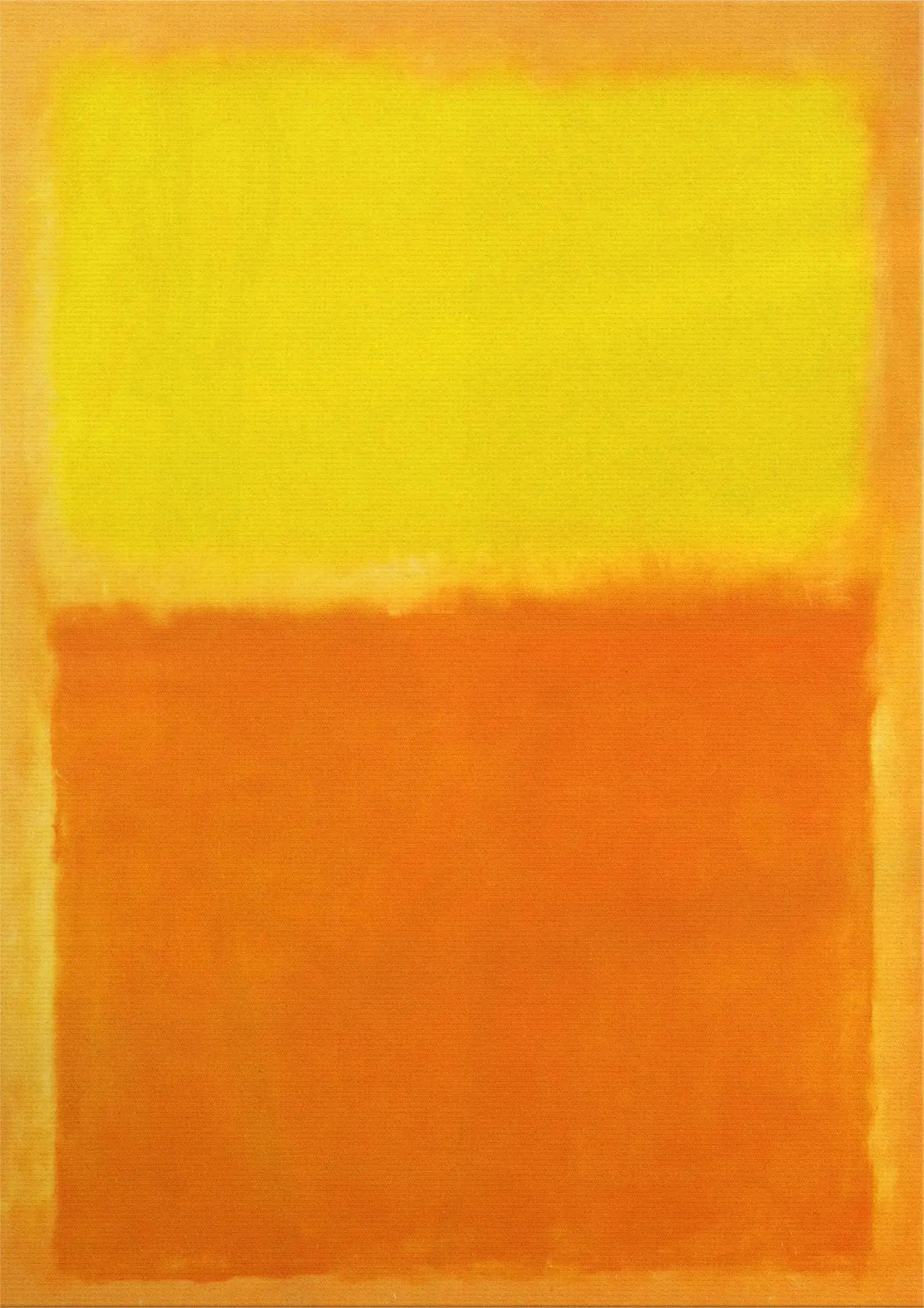Abstract art piece with two horizontal rectangles, one yellow and one orange, on a yellow background.