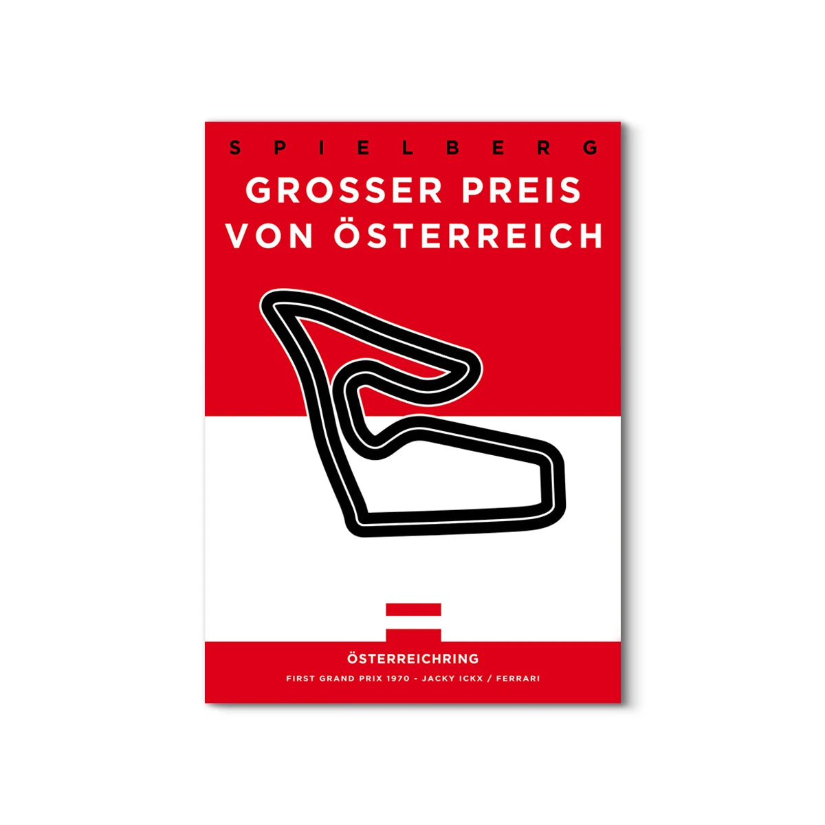 Poster of Spielberg Grand Prix von Oesterreich with track layout on a red and white background