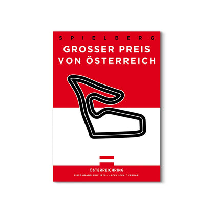 Poster of Spielberg Grand Prix von Oesterreich with track layout on a red and white background