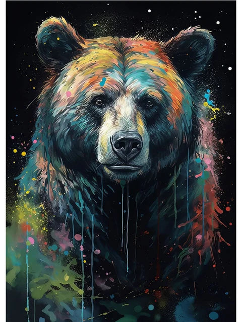 Colorful bear painting with a dark background