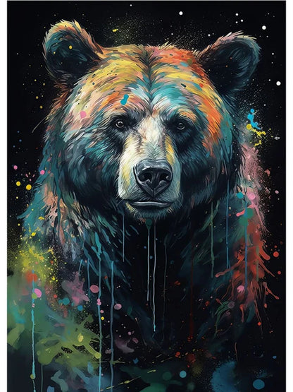 Colorful bear painting with a dark background