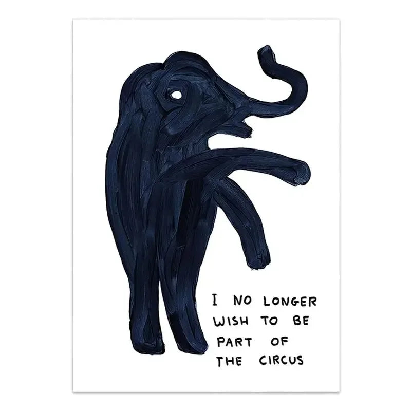 Dark blue elephant illustration with text on a white background