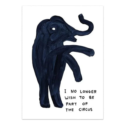 Dark blue elephant illustration with text on a white background