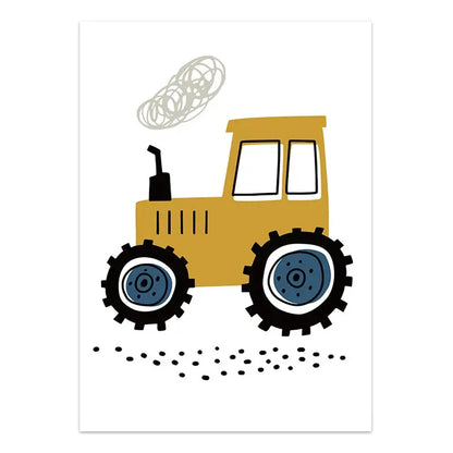 Illustration of a yellow tractor with large wheels on a white background