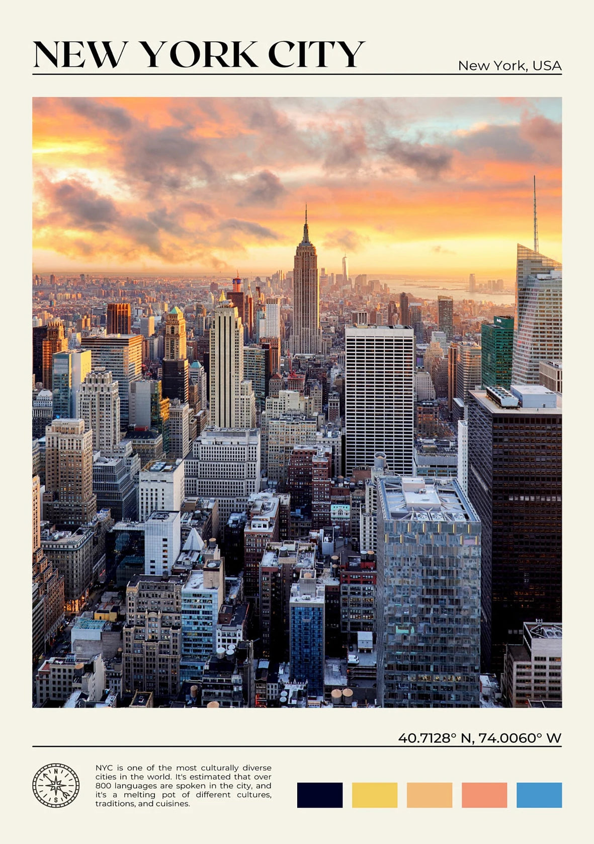 Cityscape of New York City with the Empire State Building at sunset.