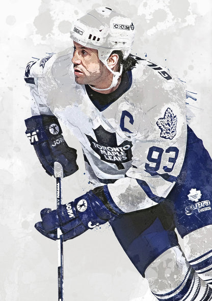 Hockey player in Toronto Maple Leafs uniform with number 93 on a white background