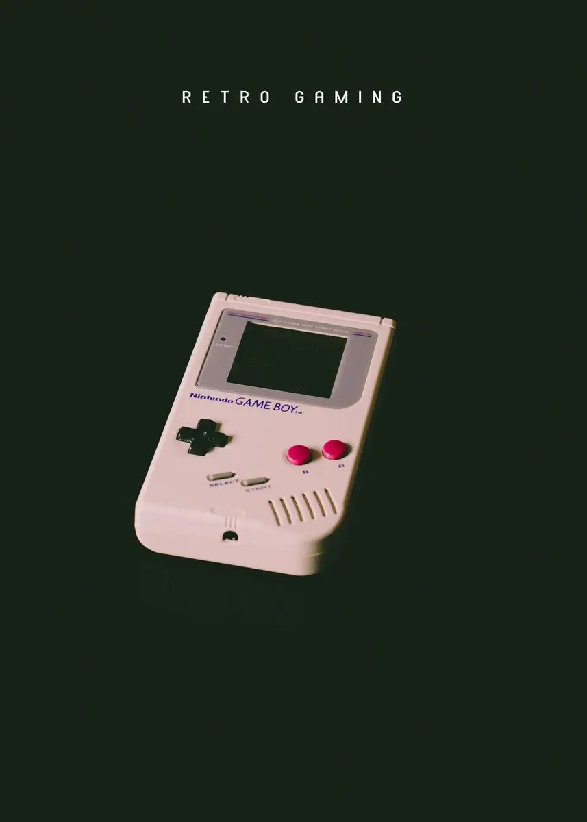 Vintage Game Boy on a black background with 'Retro Gaming' text.