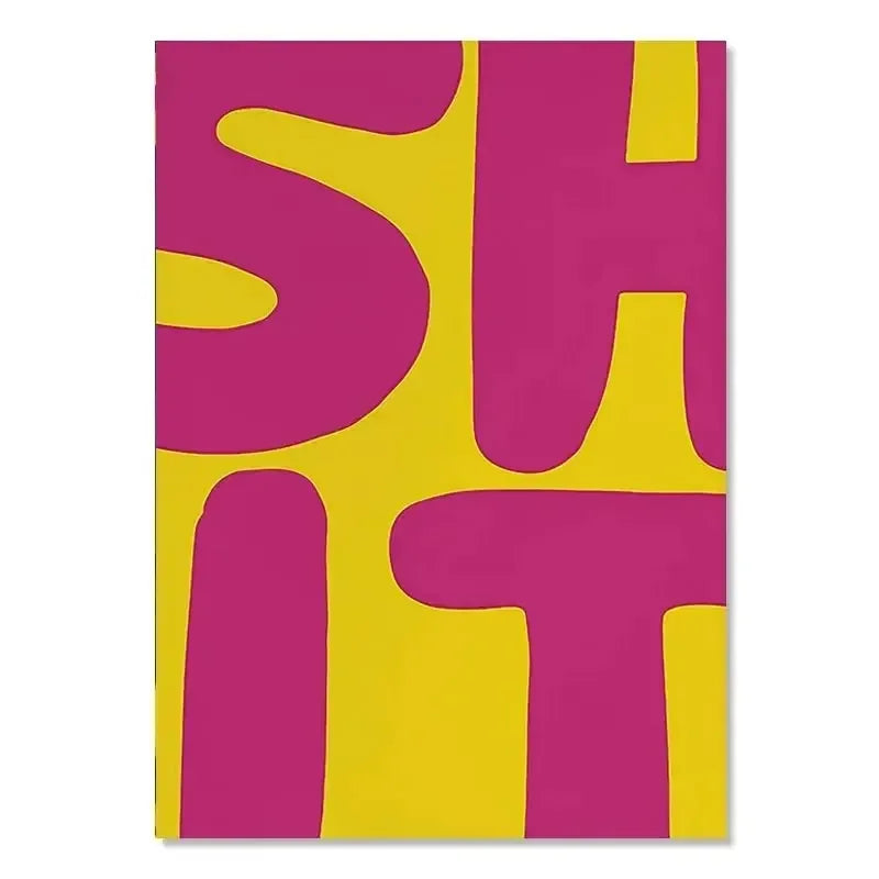 Colorful abstract design with pink and yellow shapes on a white background