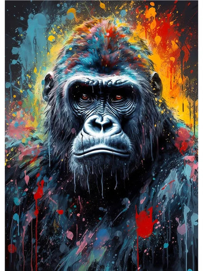 Colorful abstract painting of a gorilla's face