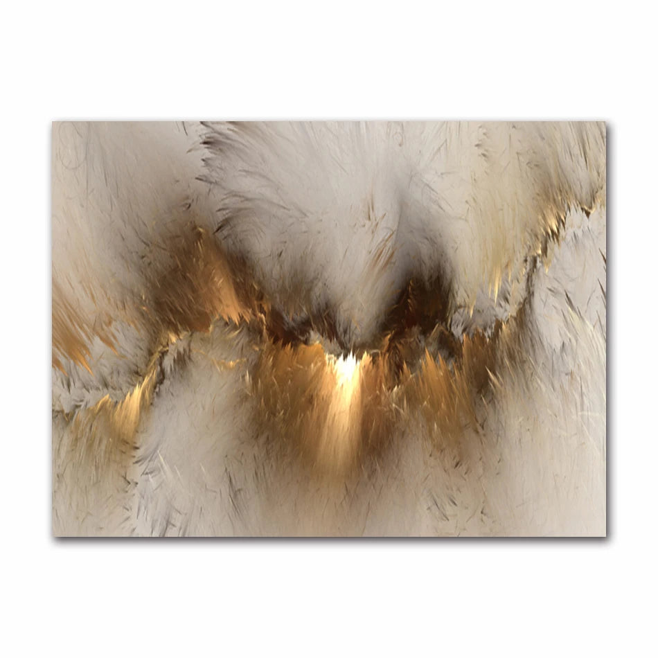 Abstract art piece with gold and beige colors on a white background