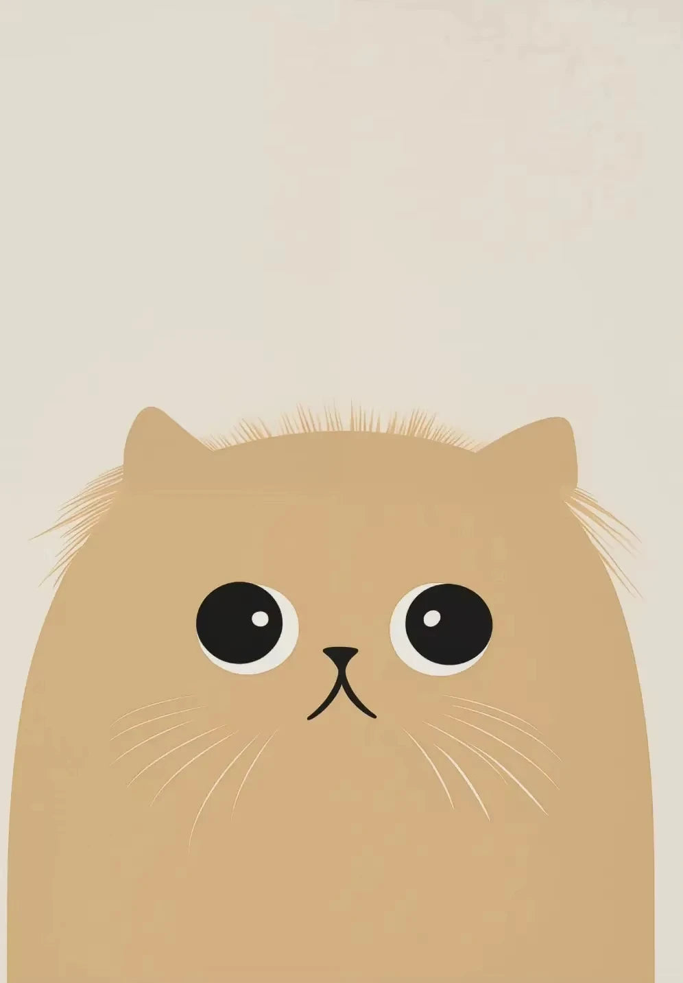 Illustration of a cat's face with large eyes on a beige background