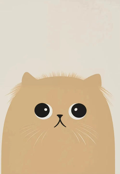 Illustration of a cat's face with large eyes on a beige background