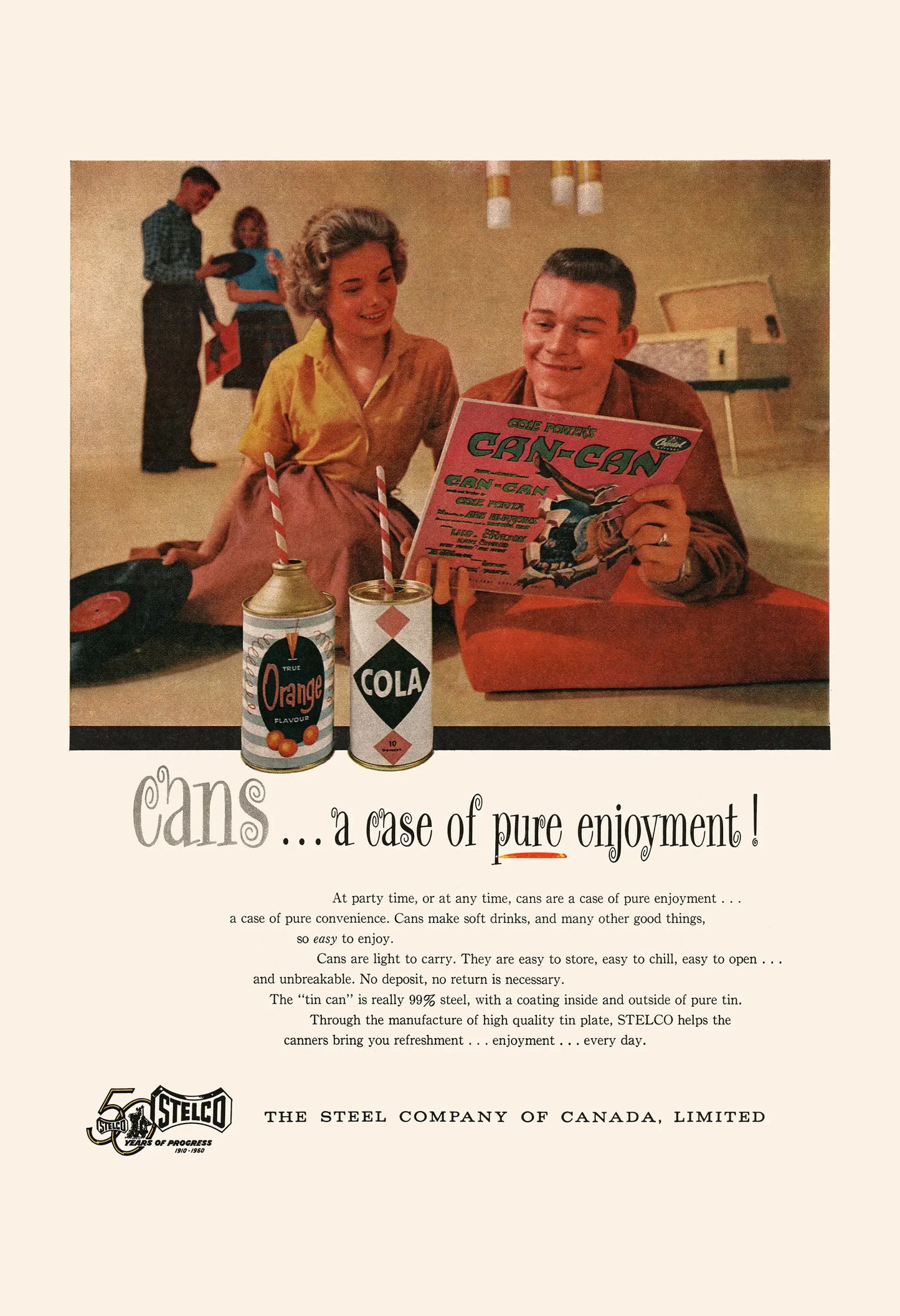 Vintage advertisement for 'Can-Can' cola featuring a family in a kitchen.