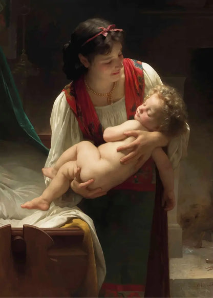 Woman holding a child in a classical painting style