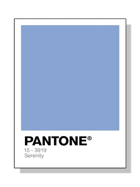Pantone color swatch with the color 'Serenity' on a white background