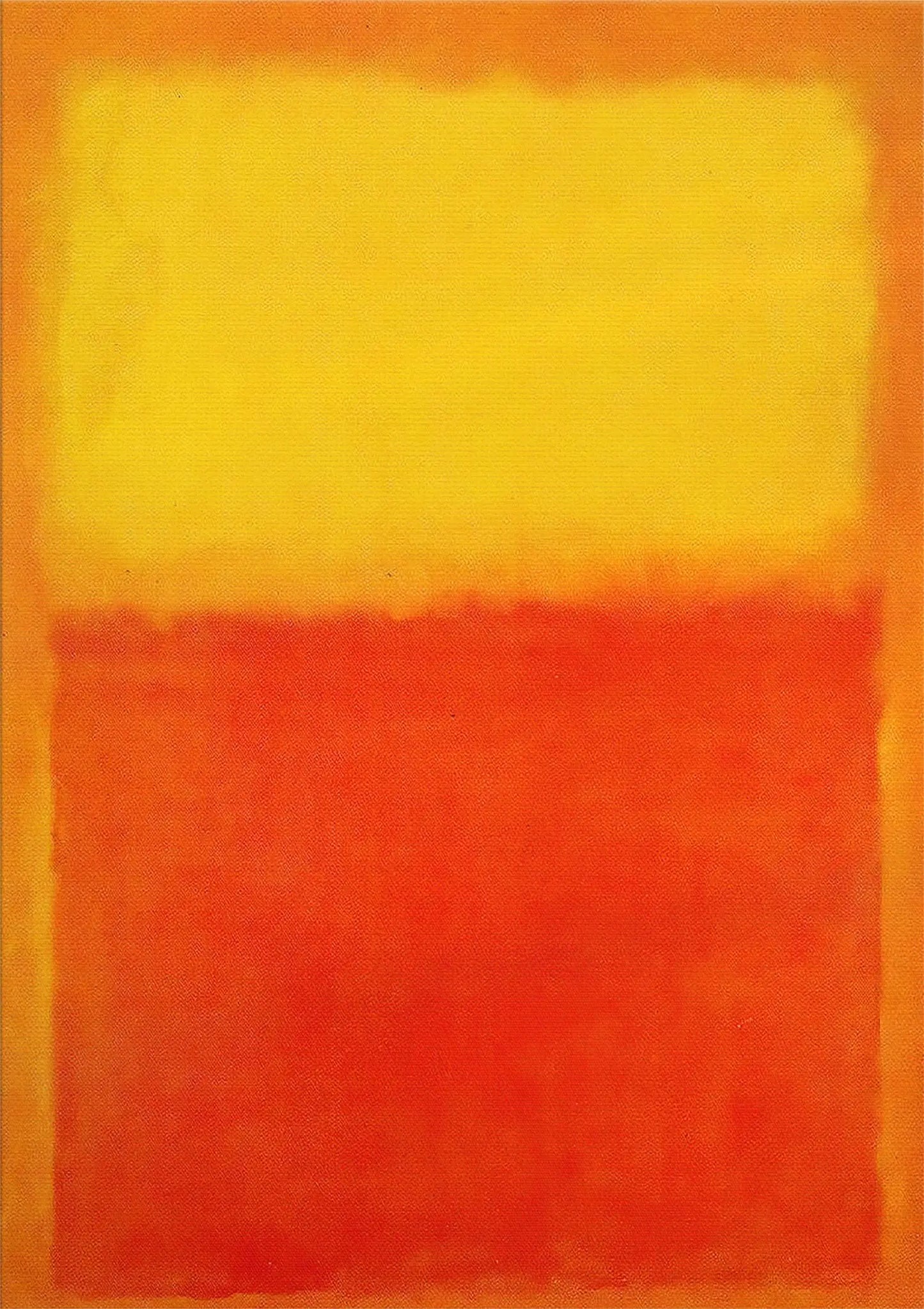 Abstract art piece with a large yellow square on an orange background