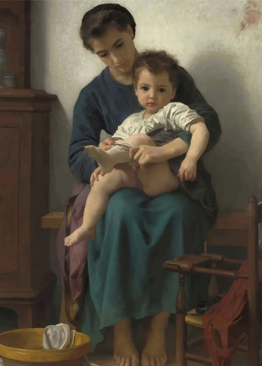 Woman reading to a child in a warm, indoor setting