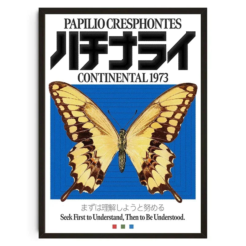 Butterfly illustration with text and design elements on a white background