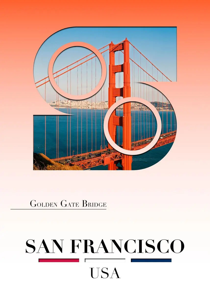 Image of the Golden Gate Bridge with 'GS' and 'San Francisco, USA' text on a gradient background.