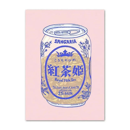 Illustration of a can of Sangaria Royal Milk Tea on a pink background