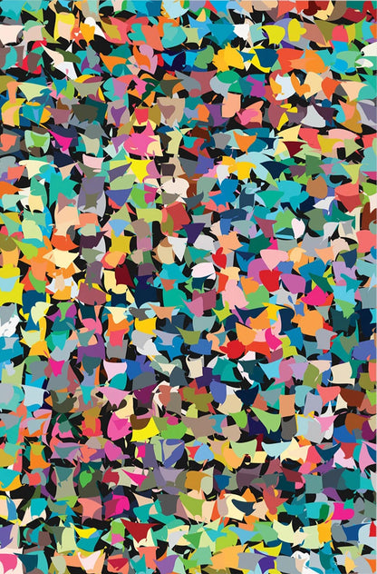 Multicolored abstract pattern of shapes on a textured surface