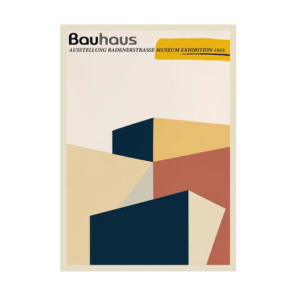 Bauhaus exhibition poster with geometric shapes on a beige background