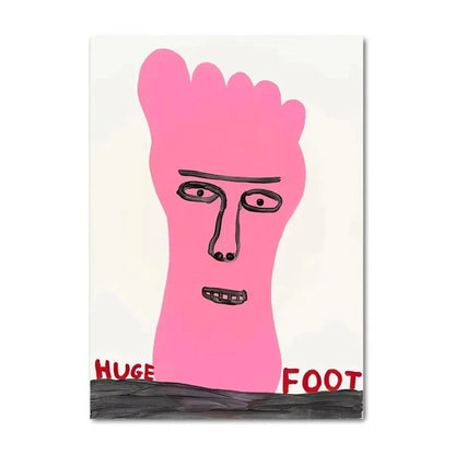 Artistic depiction of a pink foot with a face on a white background
