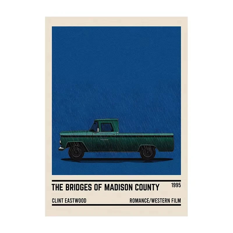 Movie poster for 'The Bridges of Madison County' with a green truck on a blue background