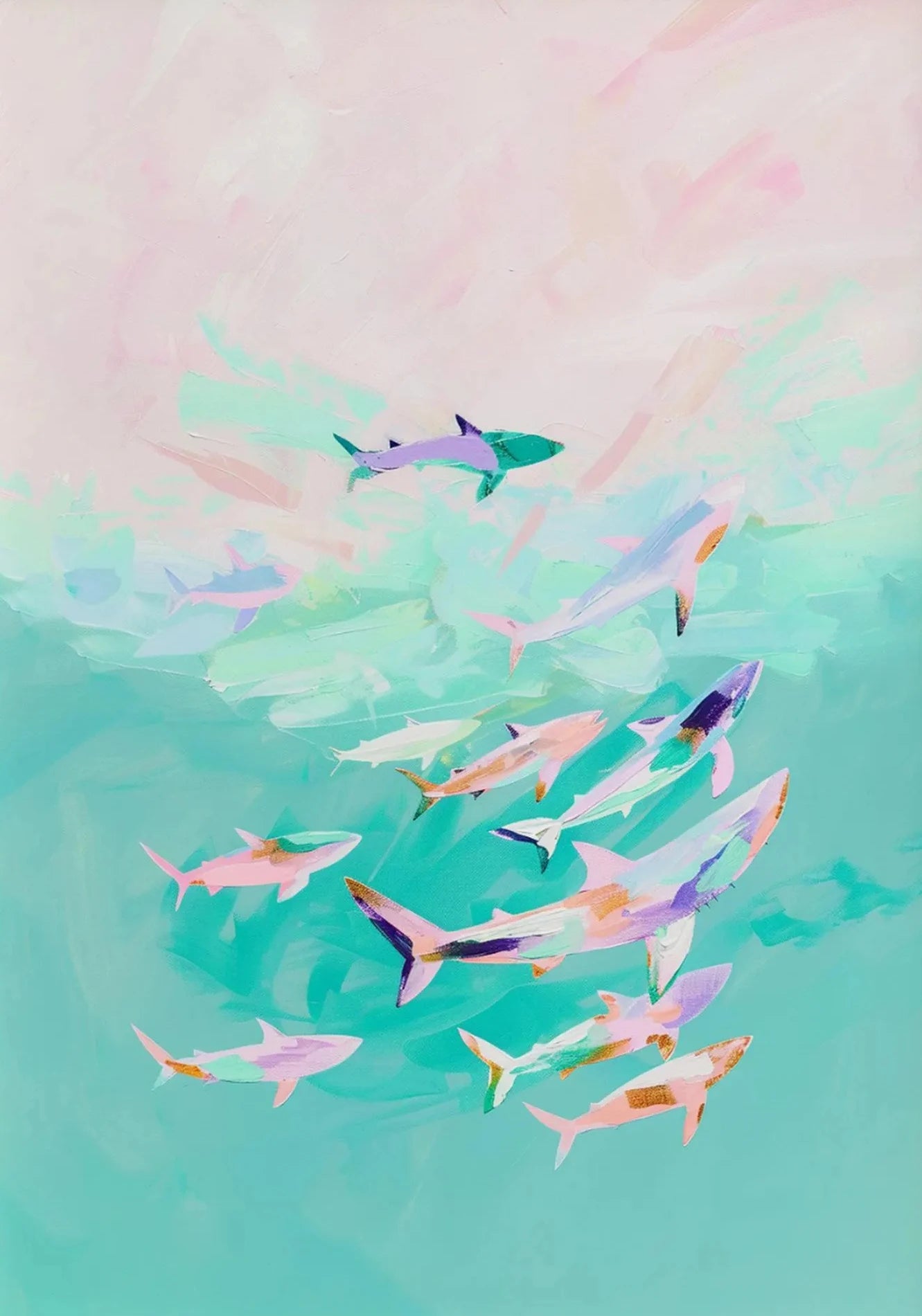 Colorful shark illustration on a gradient background