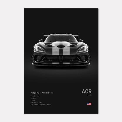 Dodge Viper ACR Extreme poster with specifications on a black background