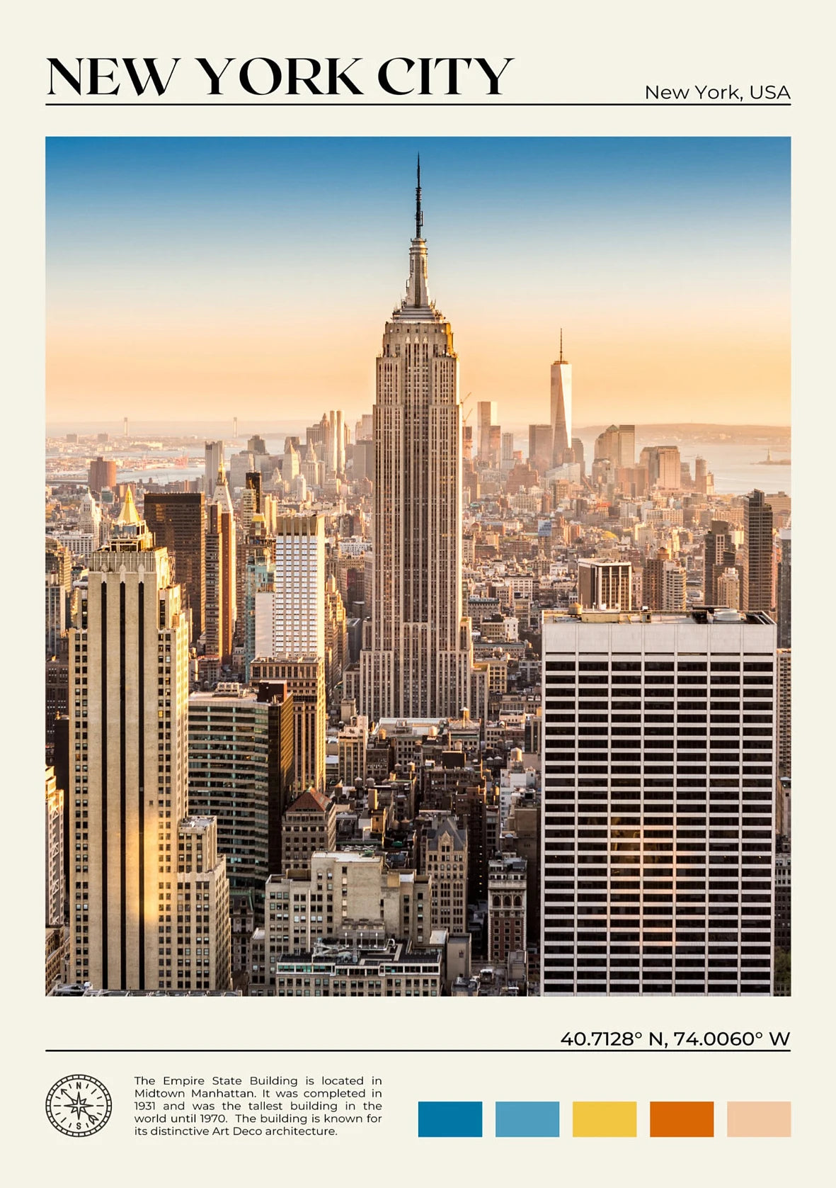 Cityscape of New York City with the Empire State Building at sunset.